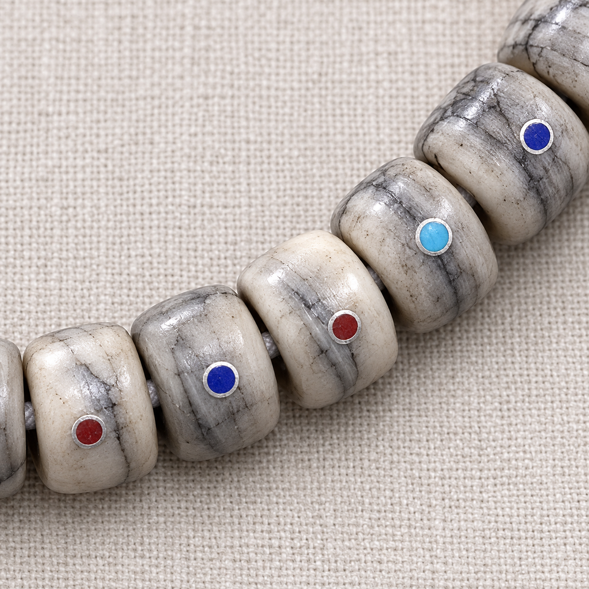EverestArtstudios Aged Camel Bone Inlaid Multi-Treasure 108-Bead DIY Strand — bead detail