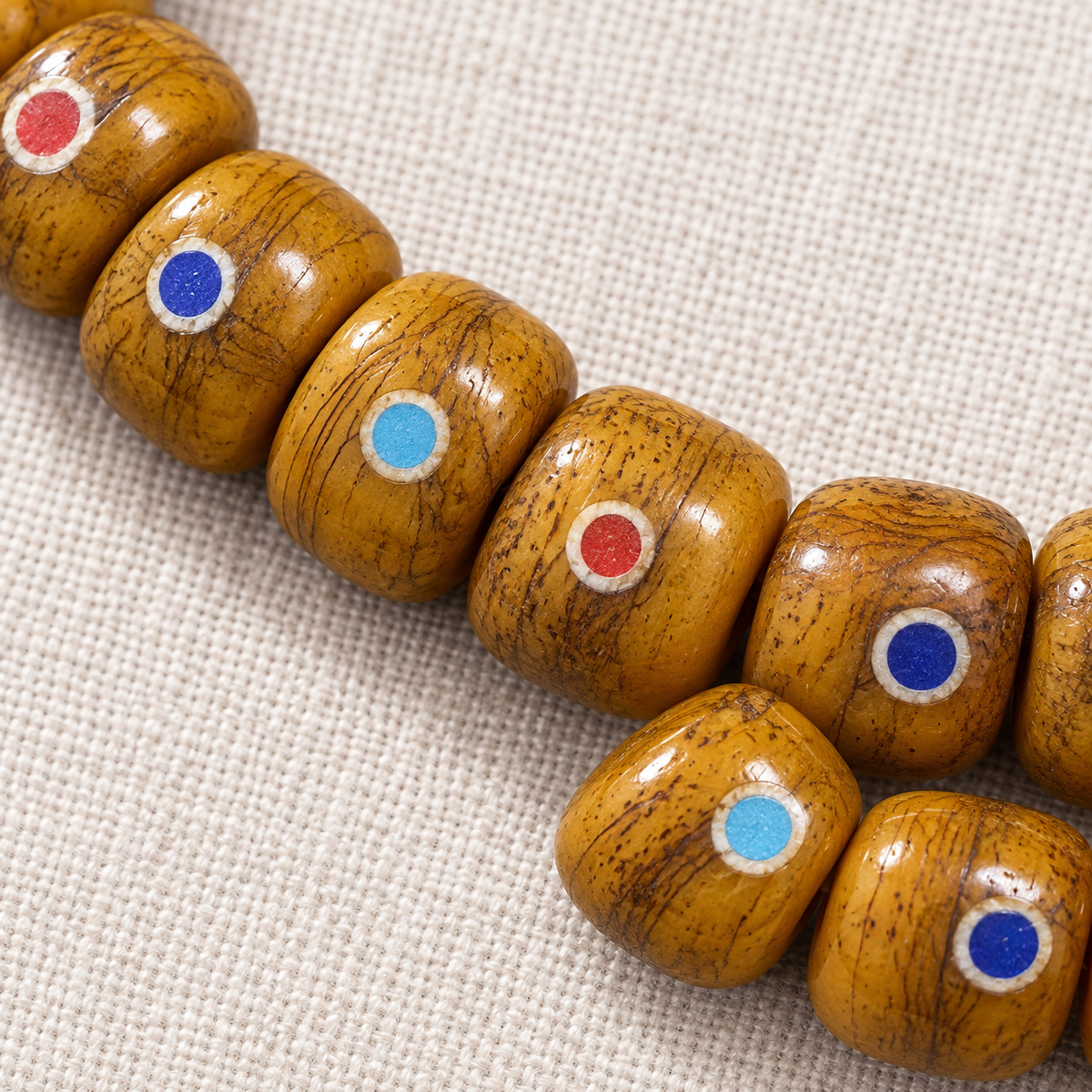 EverestArtstudios Aged Yak and Camel Bone Inlaid 108-Bead DIY Strand — bead detail