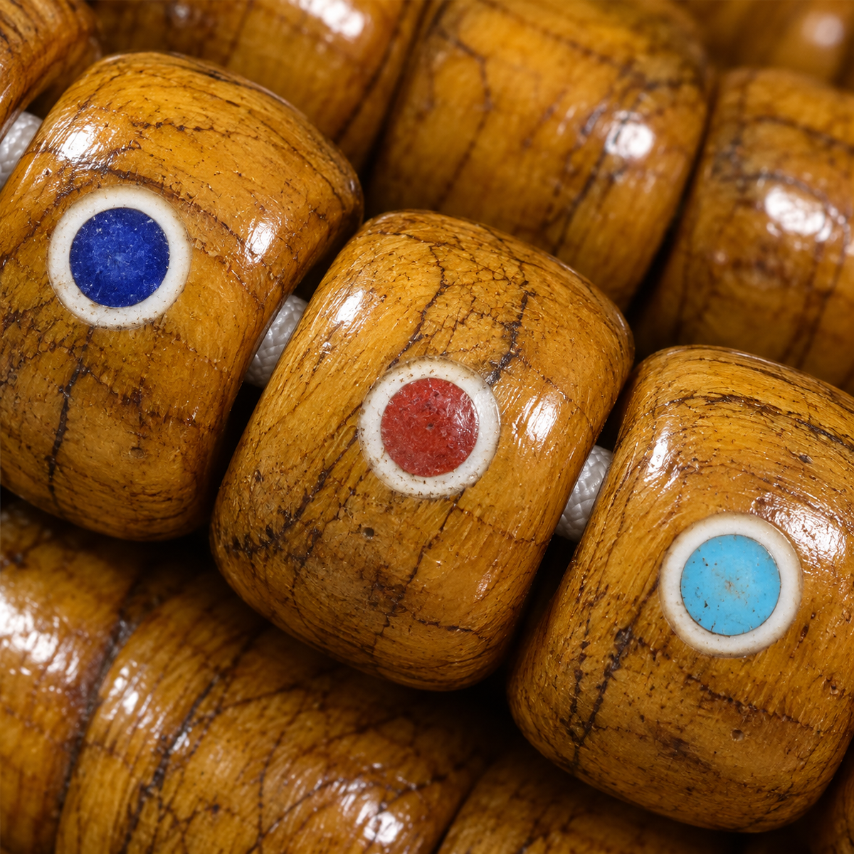 EverestArtstudios Aged Yak and Camel Bone Inlaid 108-Bead DIY Strand — surface detail