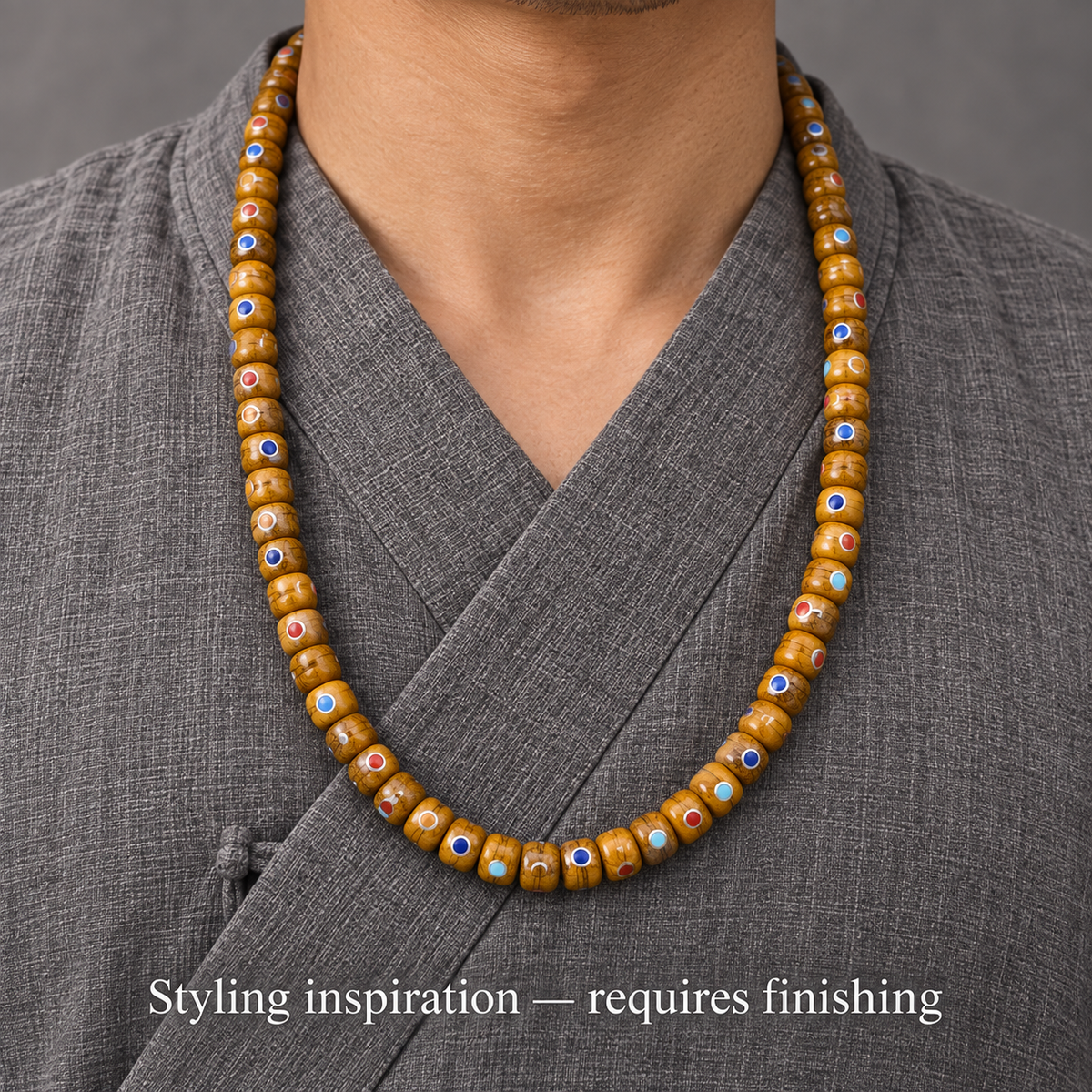EverestArtstudios Aged Yak and Camel Bone Inlaid 108-Bead DIY Strand — linen side