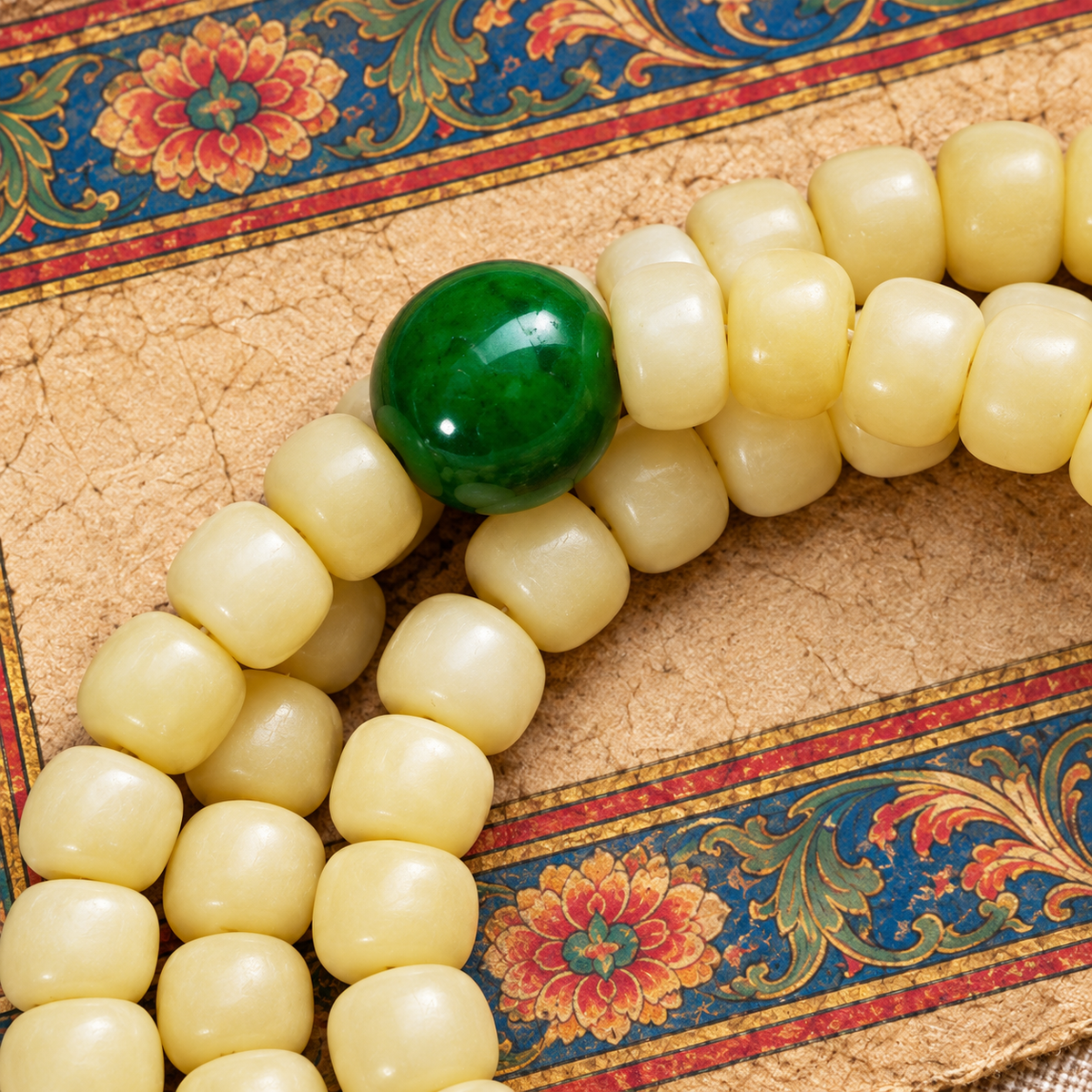 EverestArtstudios Natural Golden-Yellow Camel Bone Barrel-Bead 108-Bead Mala — bead detail
