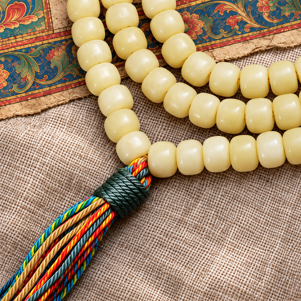EverestArtstudios Natural Golden-Yellow Camel Bone Barrel-Bead 108-Bead Mala — surface detail