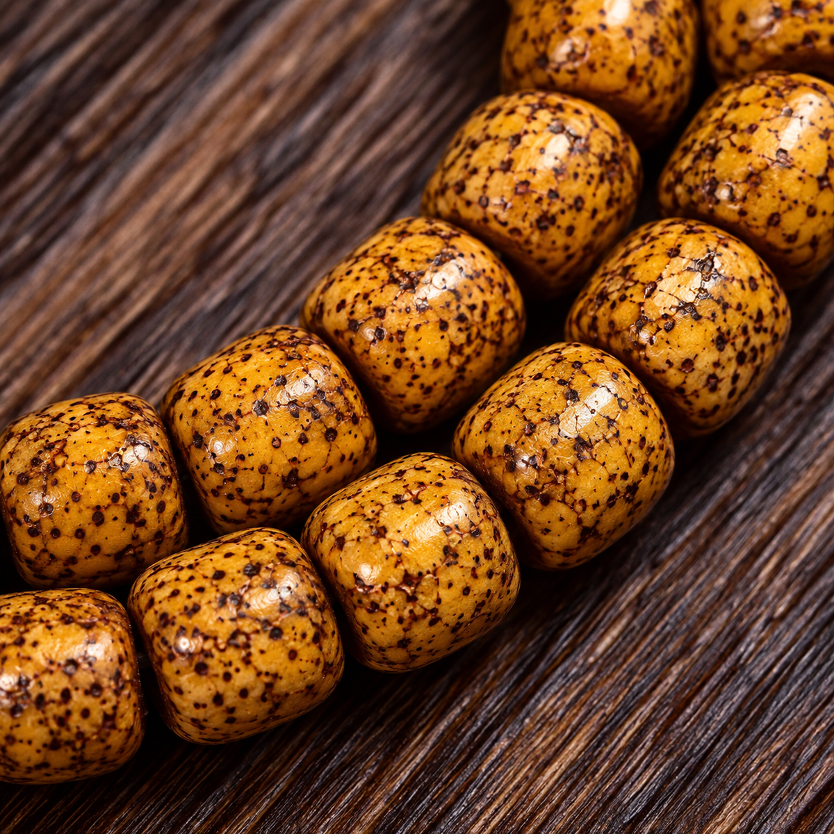 EverestArtstudios Natural Hainan Xingyue Bodhi Red Agate Turquoise 108-Bead Mala — bead detail