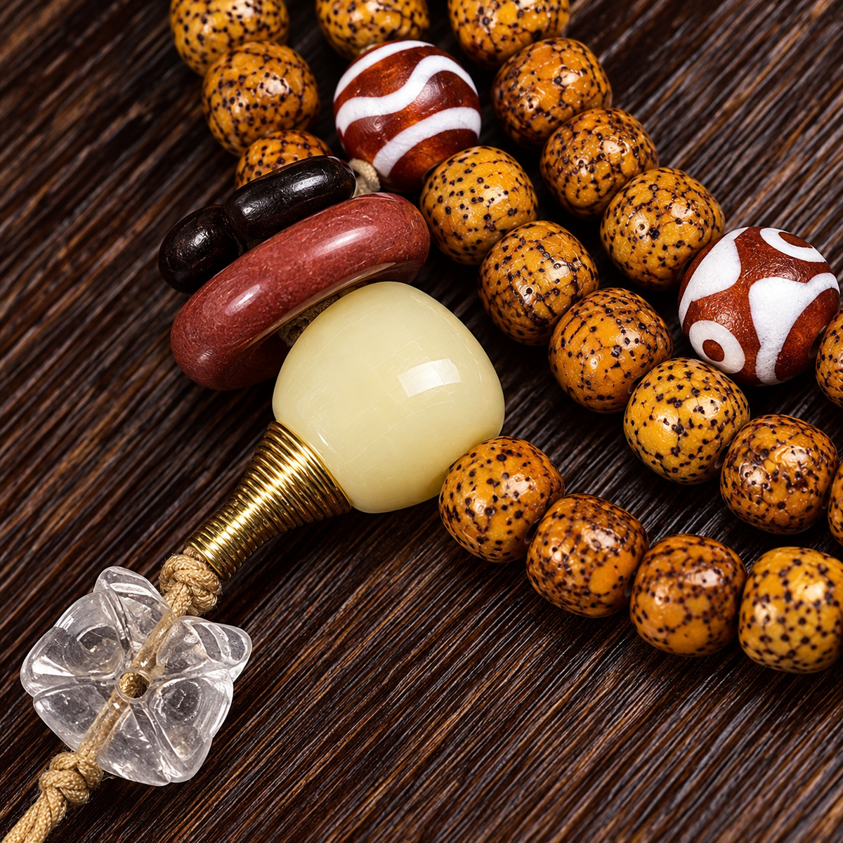 EverestArtstudios Natural Hainan Xingyue Bodhi Red Agate Turquoise 108-Bead Mala — surface detail