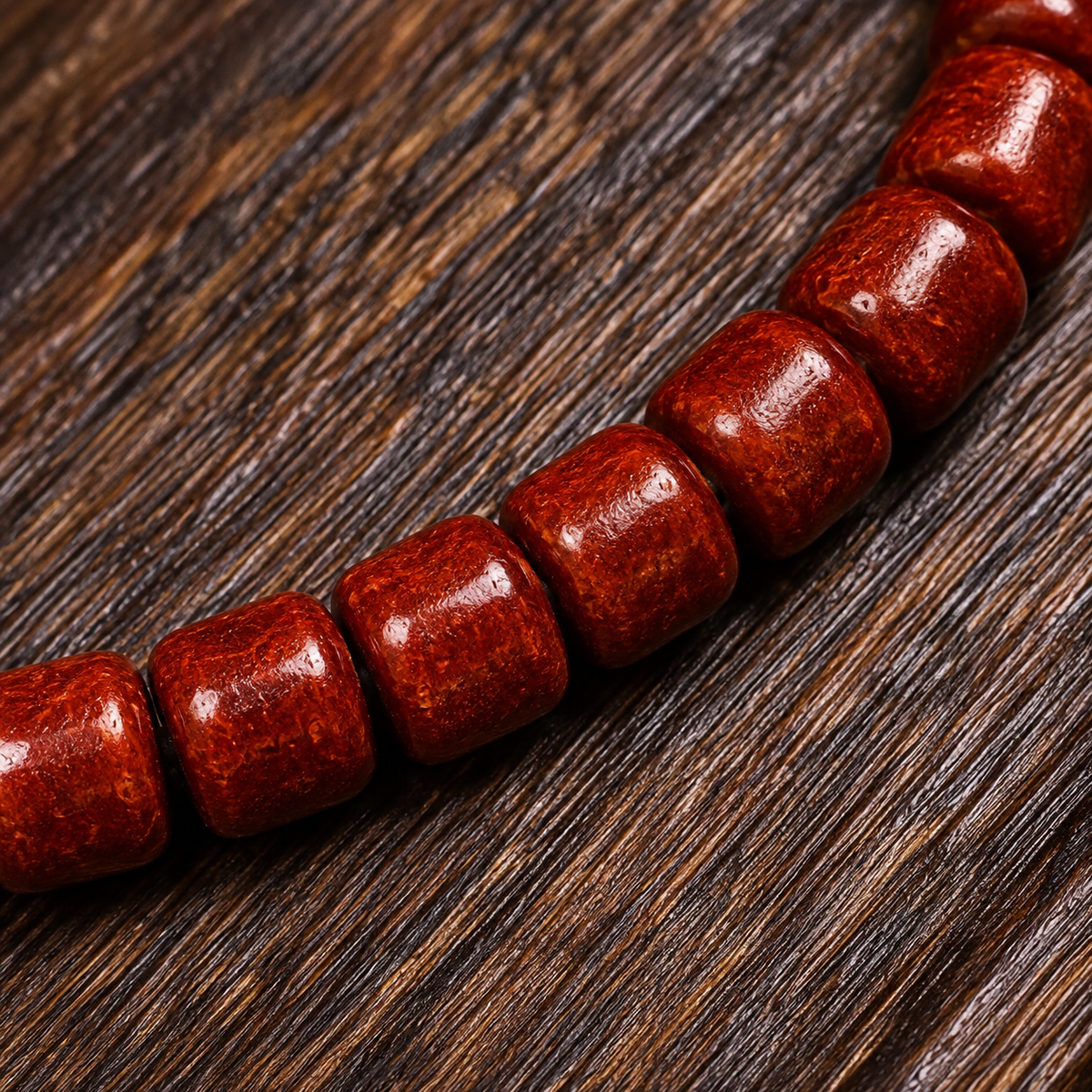 EverestArtstudios Tibetan Yak Bone Barrel-Bead 108-Bead Mala with Copper Clip — bead detail