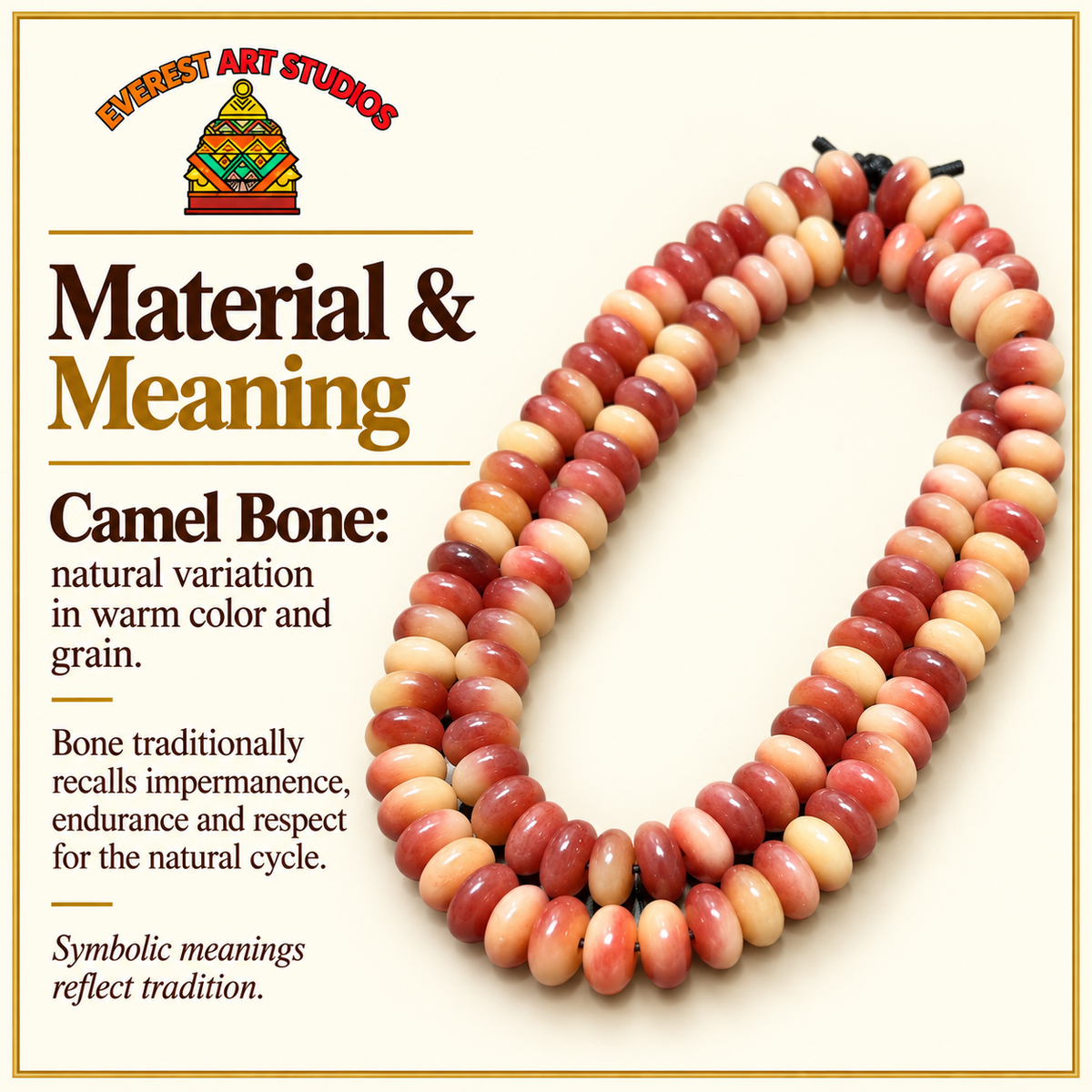 EverestArtstudios Natural Half-Blood Camel Bone Disc-Bead 108-Bead DIY Strand — materials meaning