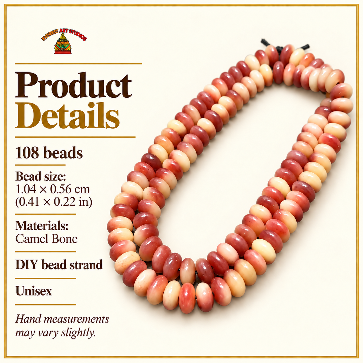 EverestArtstudios Natural Half-Blood Camel Bone Disc-Bead 108-Bead DIY Strand — specifications
