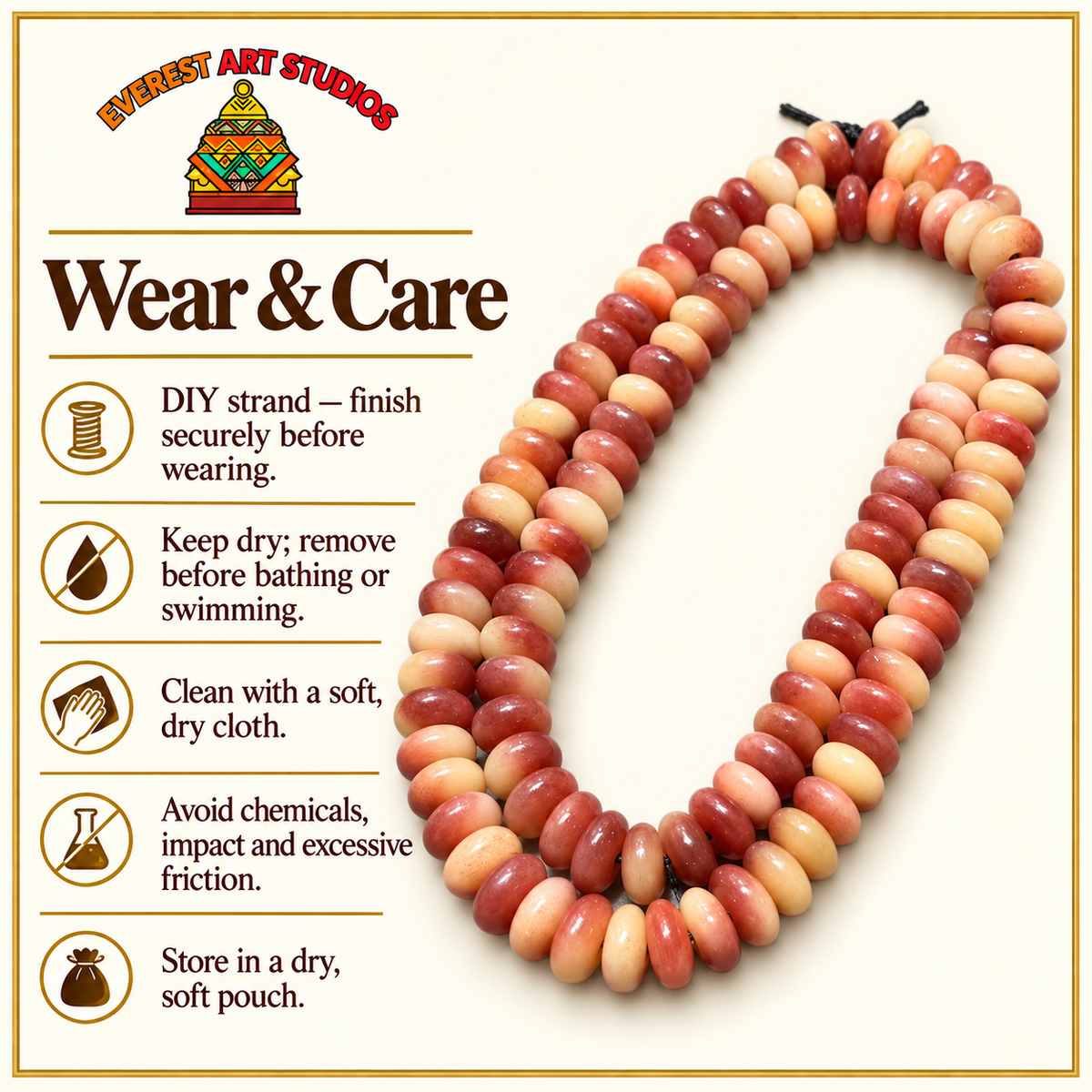 EverestArtstudios Natural Half-Blood Camel Bone Disc-Bead 108-Bead DIY Strand — care