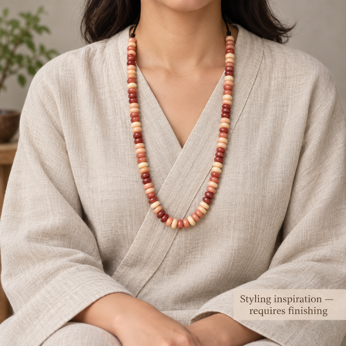 EverestArtstudios Natural Half-Blood Camel Bone Disc-Bead 108-Bead DIY Strand — linen seated
