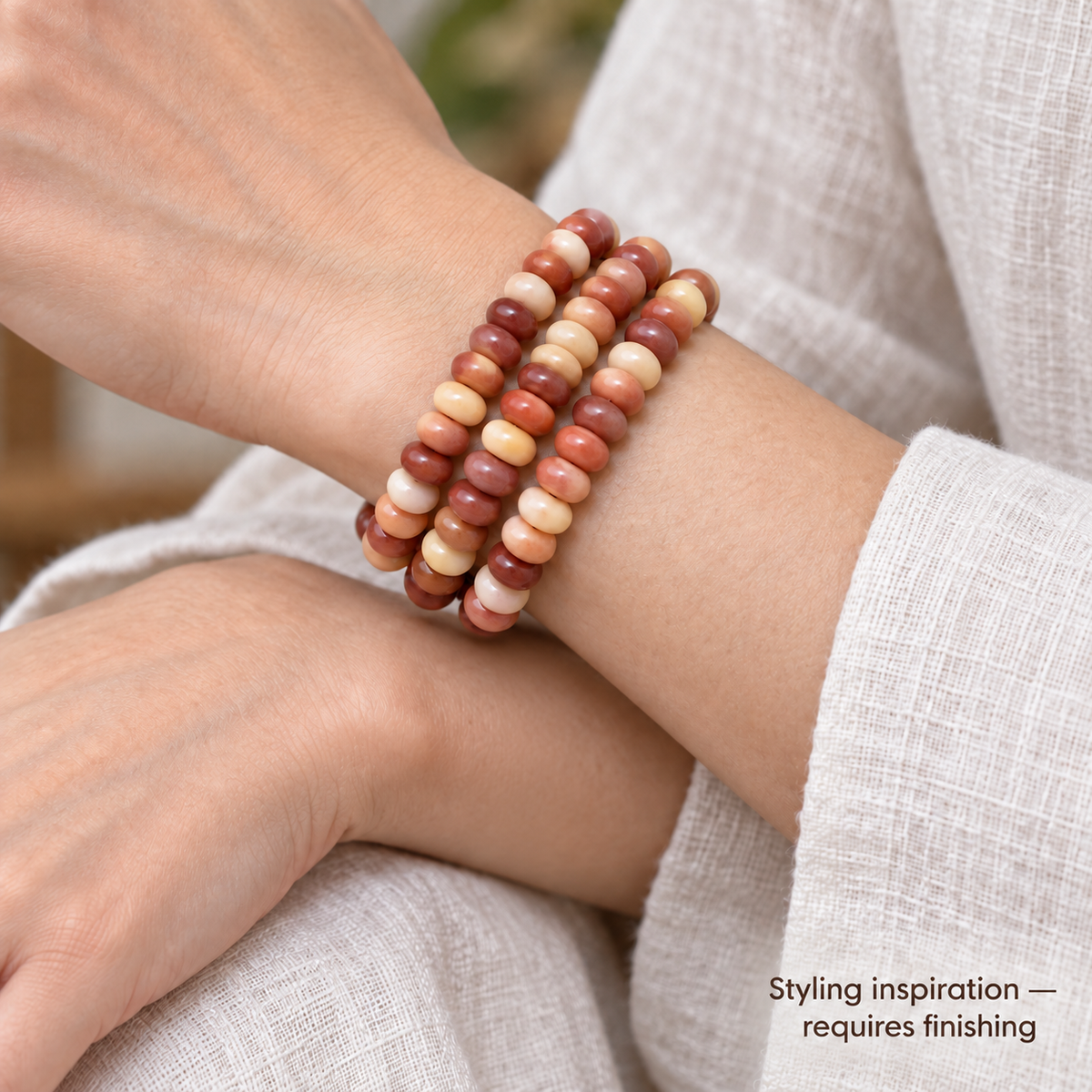 EverestArtstudios Natural Half-Blood Camel Bone Disc-Bead 108-Bead DIY Strand — wrist crossed