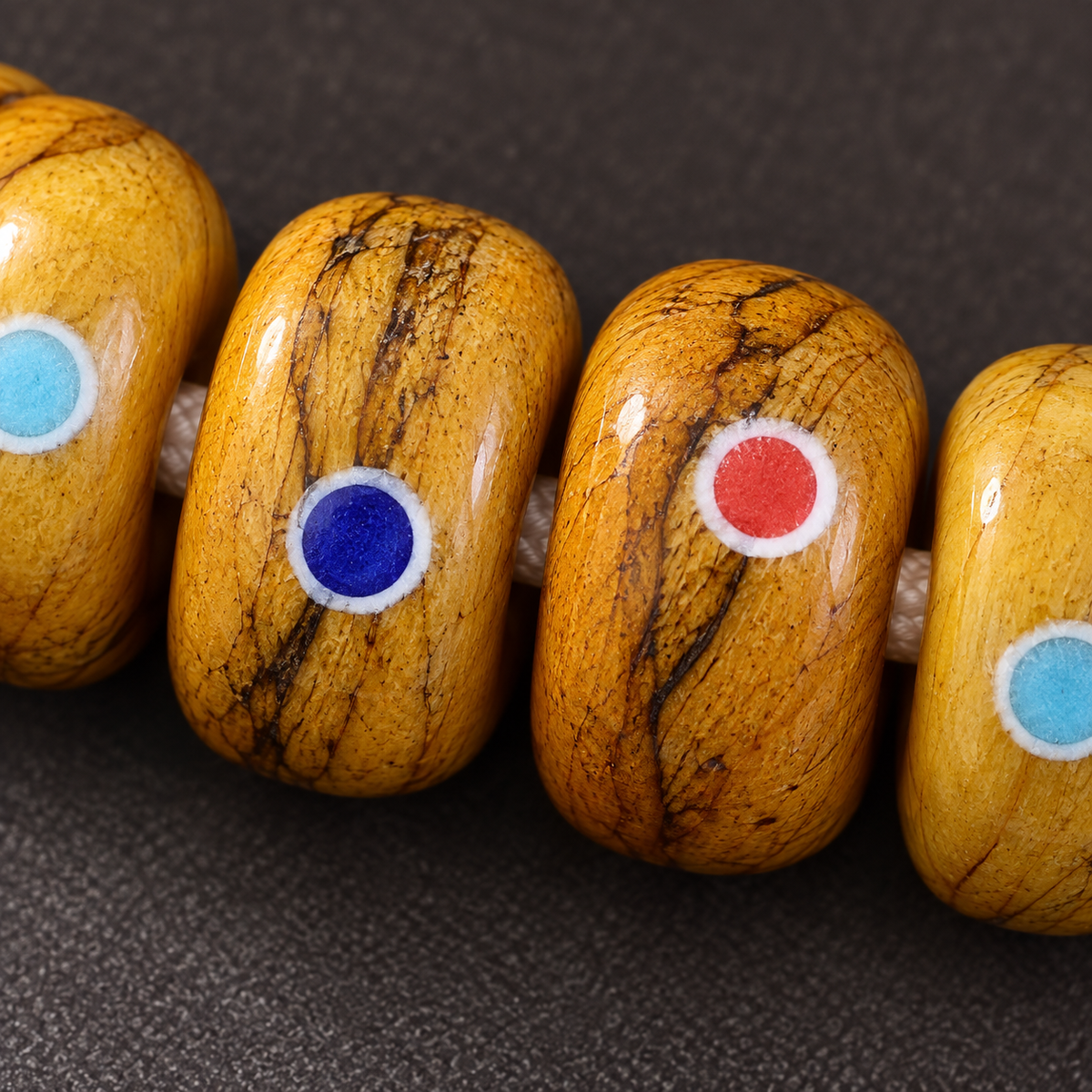 EverestArtstudios Aged Camel Bone Inlaid Abacus-Bead 108-Bead DIY Strand — surface detail