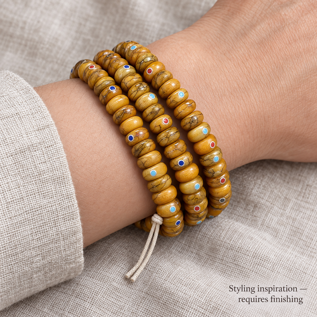 EverestArtstudios Aged Camel Bone Inlaid Abacus-Bead 108-Bead DIY Strand — wrist resting