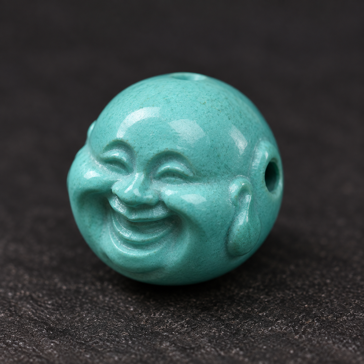 EverestArtstudios Hand-Carved Turquoise Buddha Head Mala Accessory — threading detail
