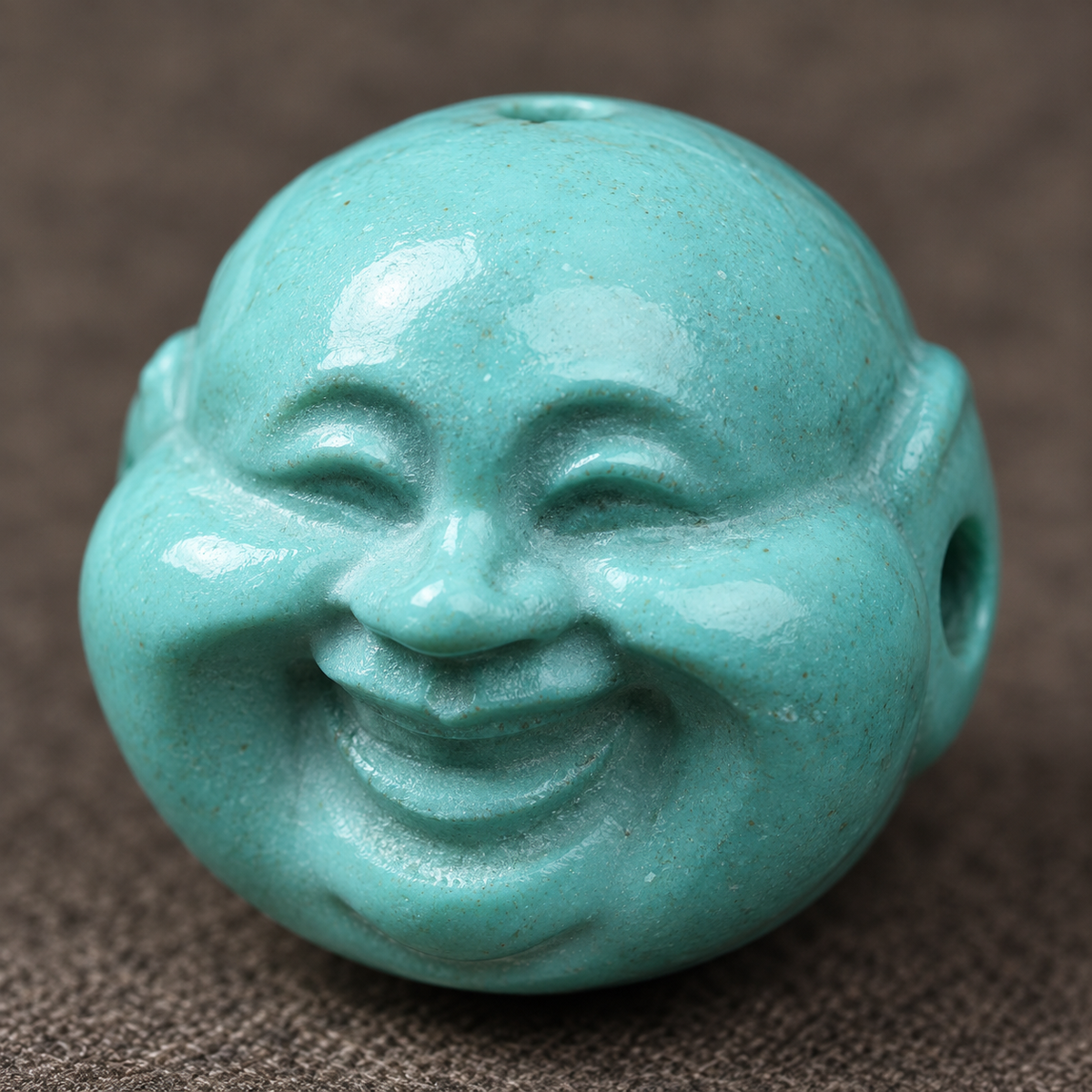 EverestArtstudios Hand-Carved Turquoise Buddha Head Mala Accessory — surface detail