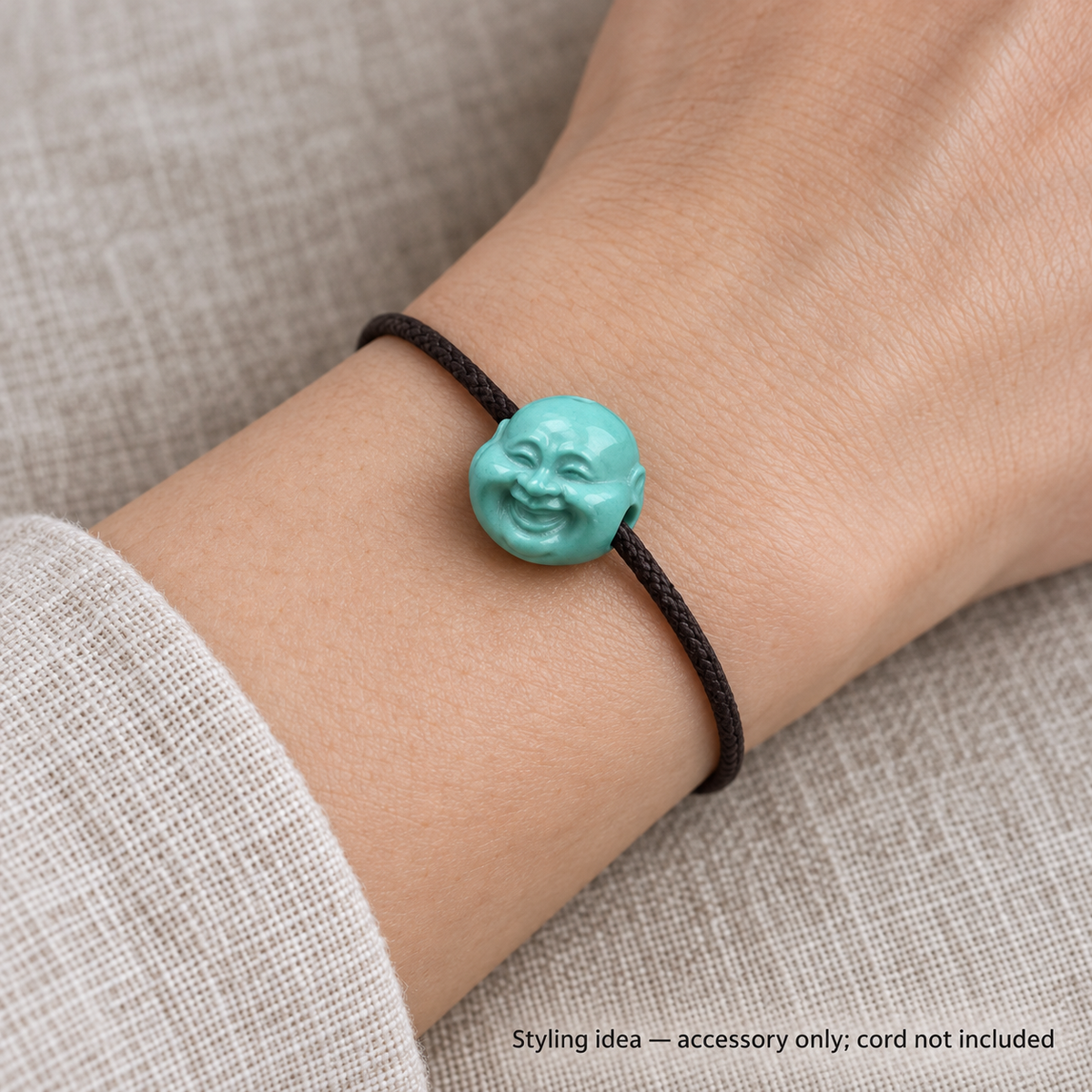 EverestArtstudios Hand-Carved Turquoise Buddha Head Mala Accessory — wrist resting
