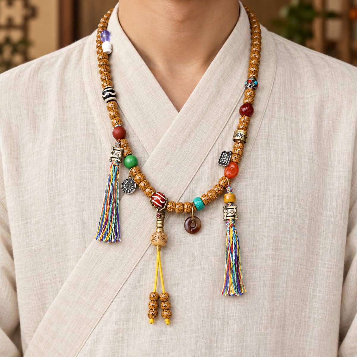 EverestArtstudios blessed EverestArtstudios Natural Jade-Finished Crackled Xingyue Bodhi 108-Bead Mala
