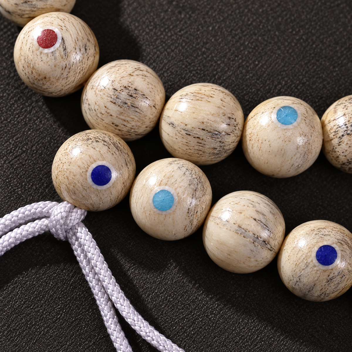 EverestArtstudios Inlaid Bone Round-Bead 108-Bead DIY Mala Strand — bead detail