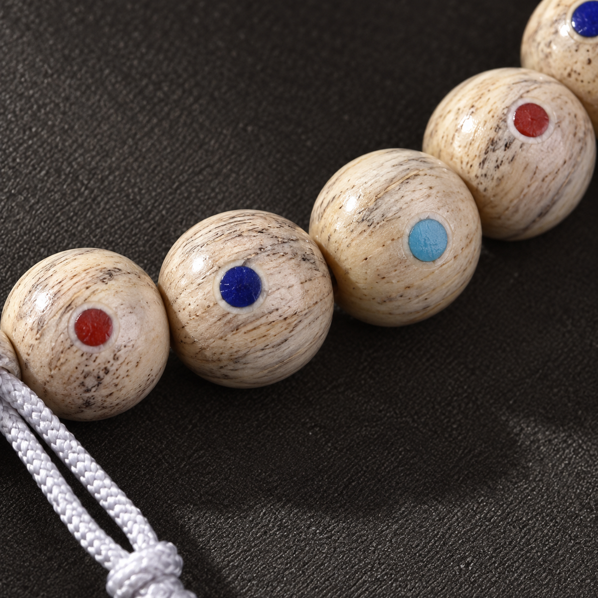 EverestArtstudios Inlaid Bone Round-Bead 108-Bead DIY Mala Strand — surface detail
