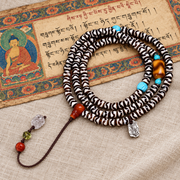 EverestArtstudios Natural Agate Tiger-Tooth Dzi 108-Bead Mala with Red Agate and Clear Quartz — full product