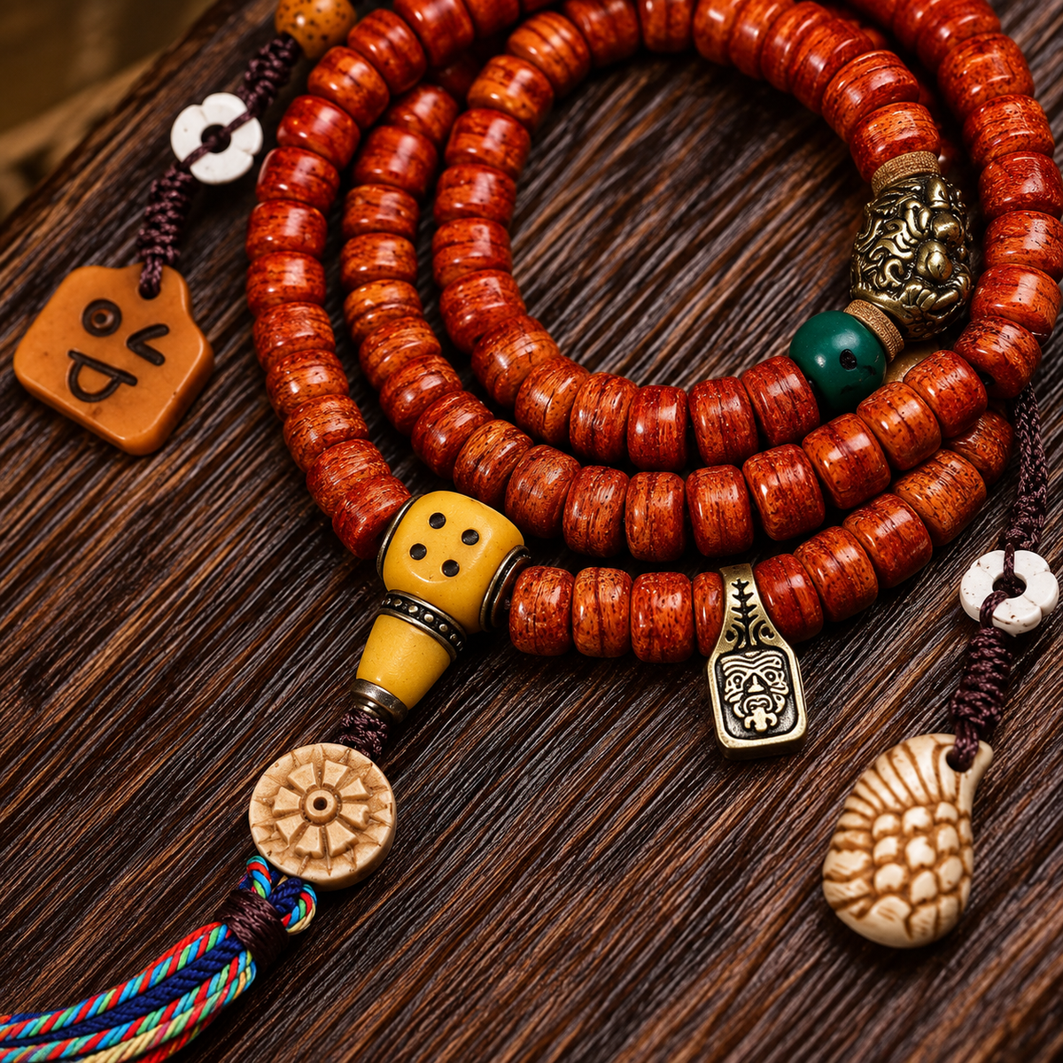 EverestArtstudios Tibetan Vintage Camel Bone 108-Bead Mala with Zaki Lhamo Clip — connection detail