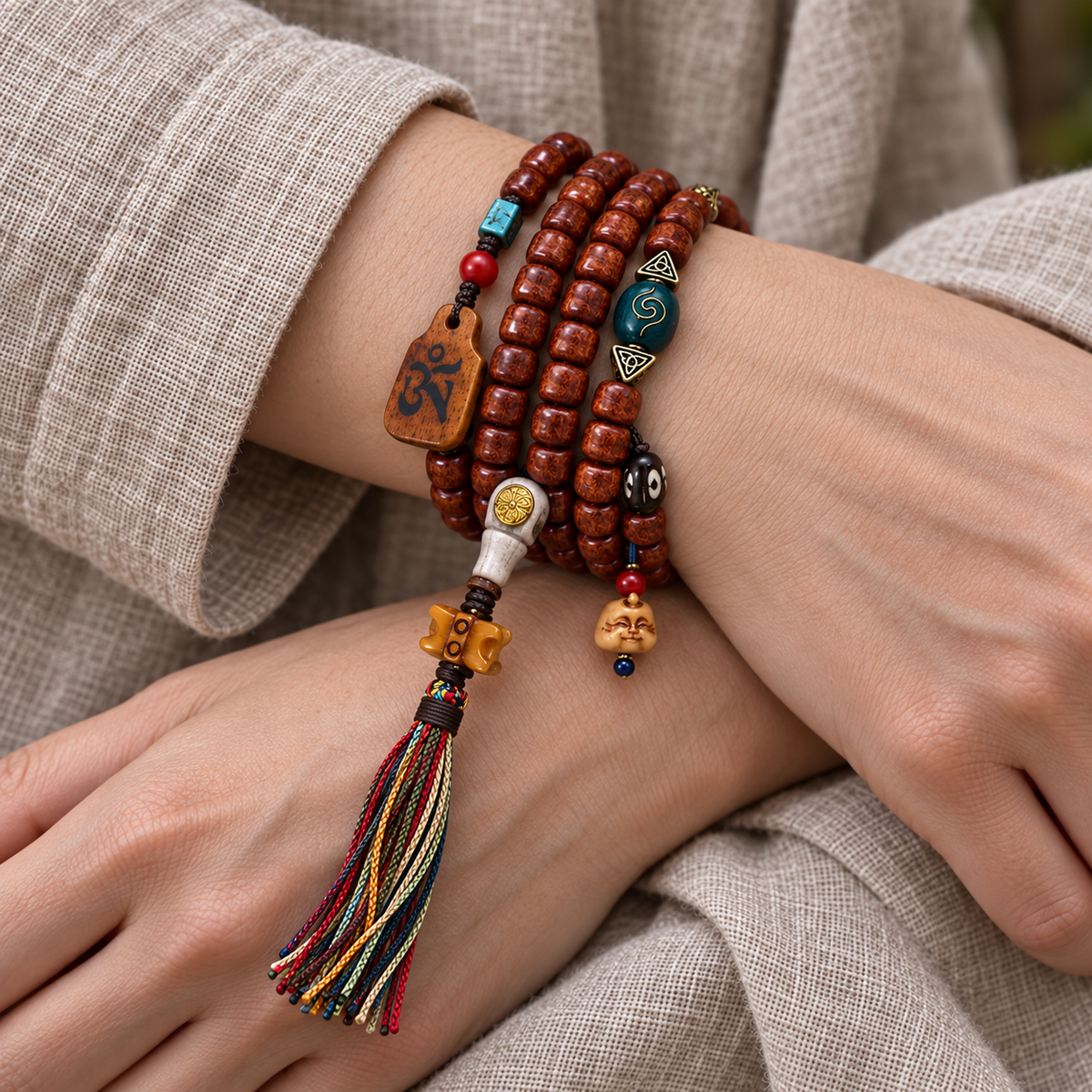 EverestArtstudios blessed EverestArtstudios Tibetan Vintage Bone Barrel-Bead 108-Bead Mala Necklace