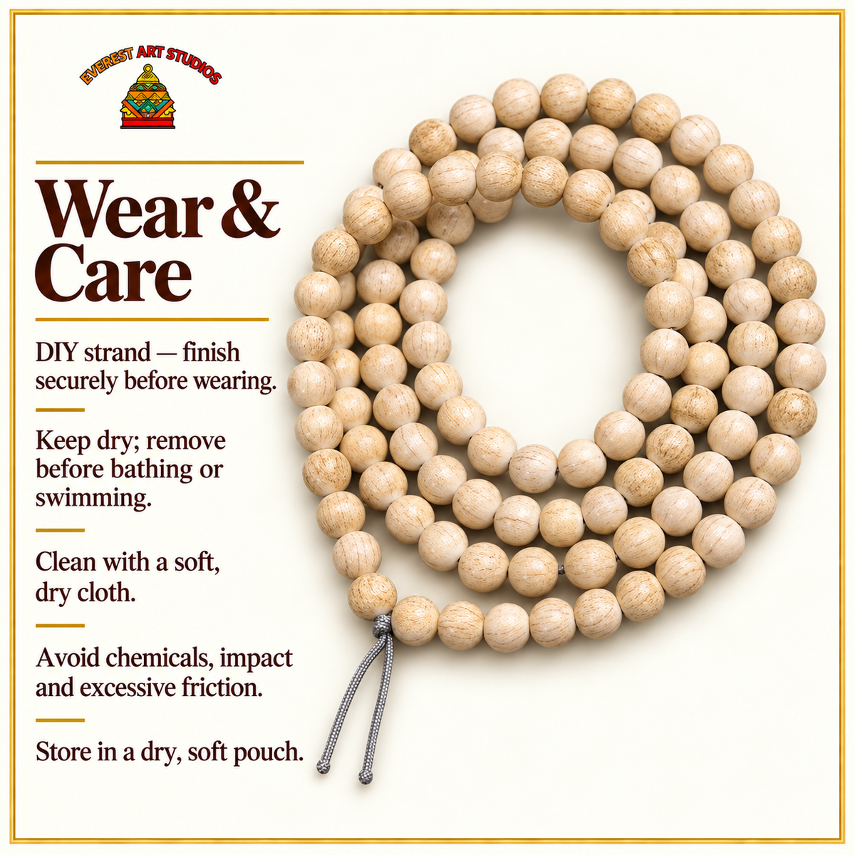 EverestArtstudios Aged Tibetan Camel Bone 108-Bead DIY Strand — care