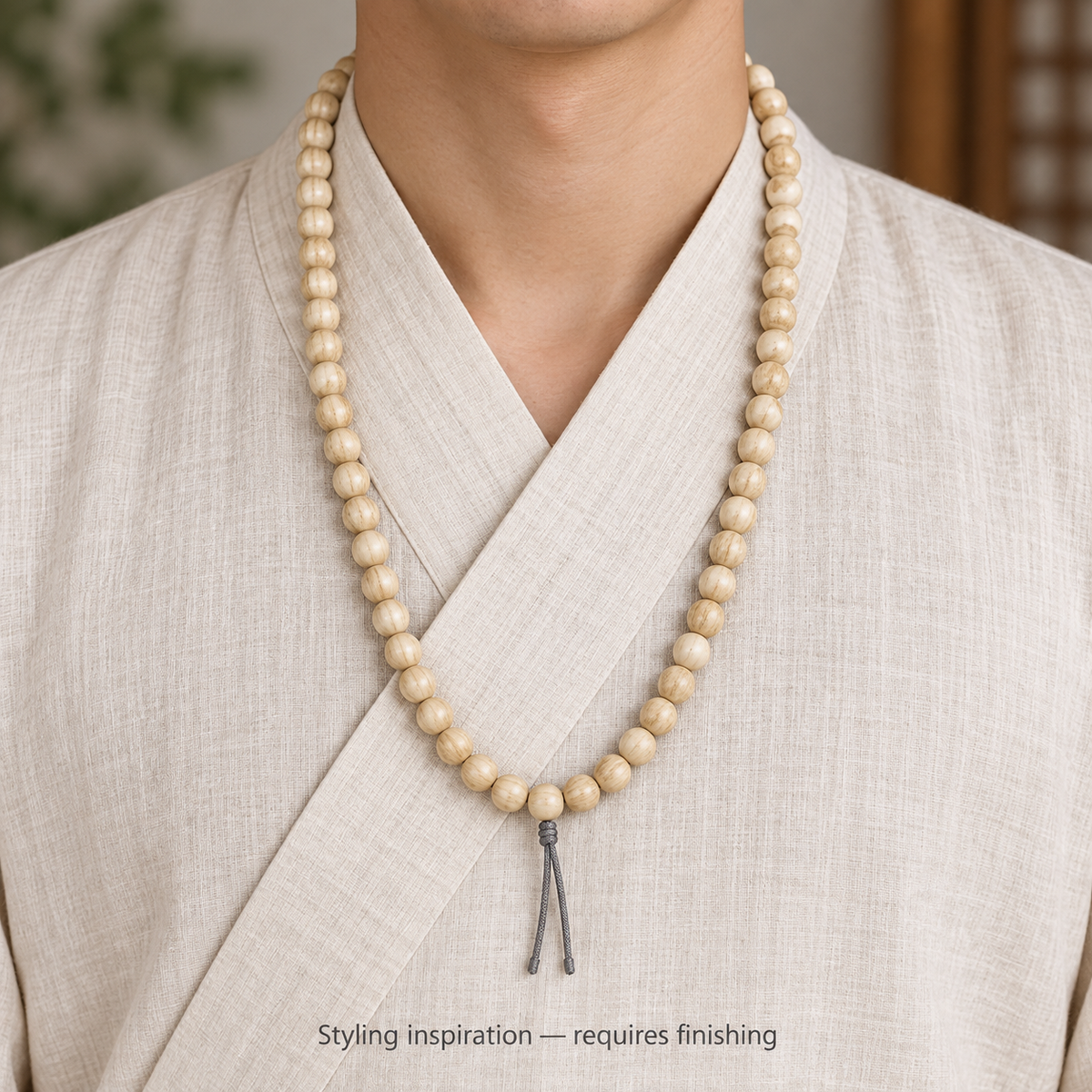 EverestArtstudios Aged Tibetan Camel Bone 108-Bead DIY Strand — linen front