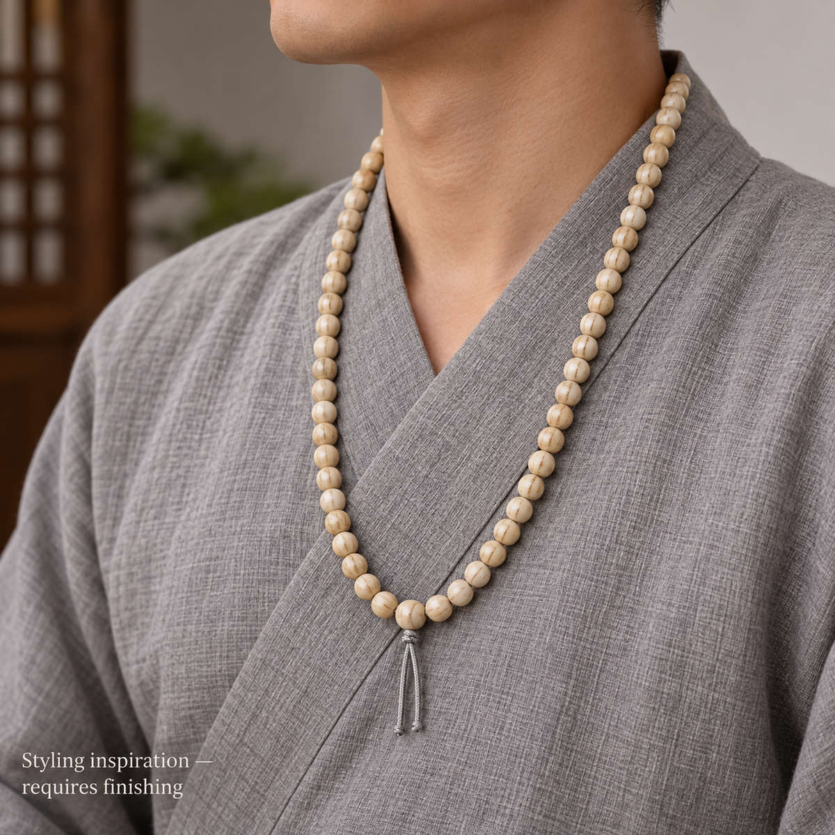 EverestArtstudios Aged Tibetan Camel Bone 108-Bead DIY Strand — linen side