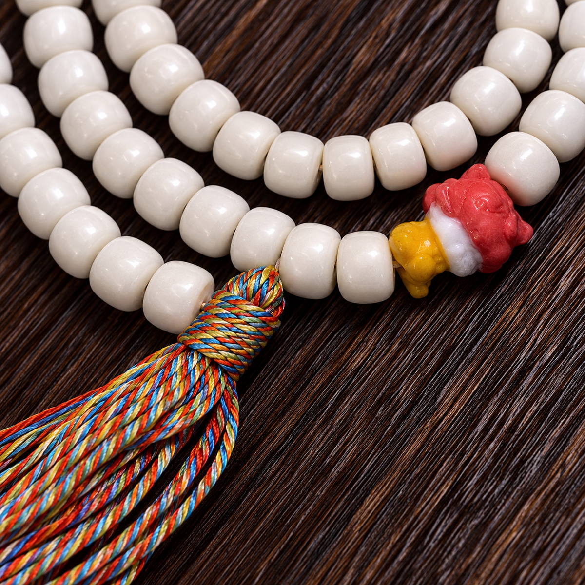 EverestArtstudios Natural Yak Bone 108-Bead Mala with Antler Accents — connection detail