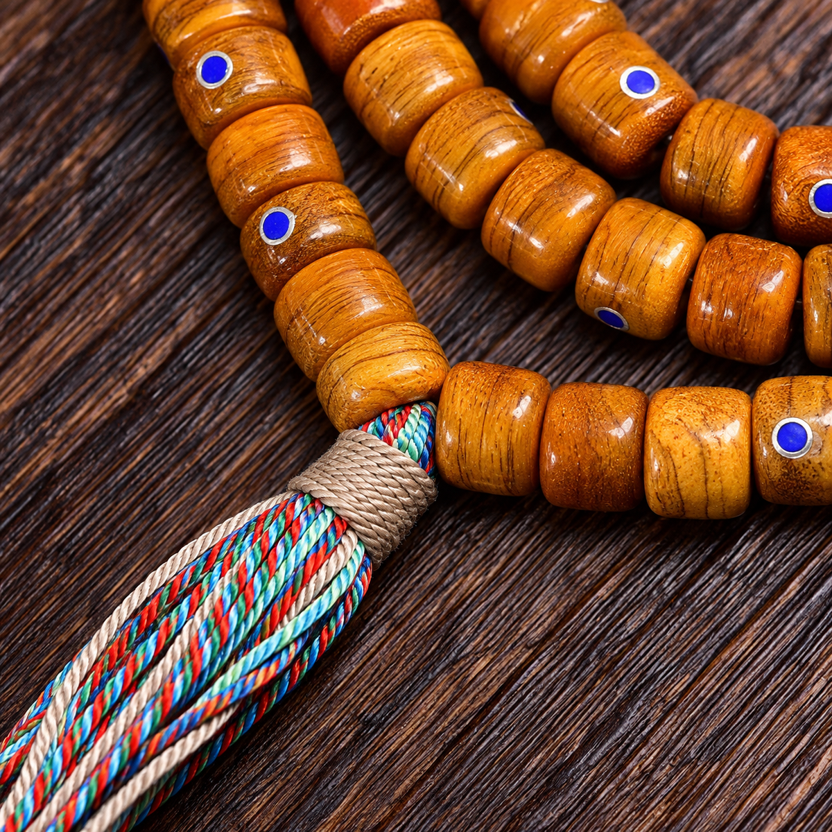 EverestArtstudios Tibetan Vintage Yak Bone Silver-Tone Lapis Inlay 108-Bead Mala — connection detail