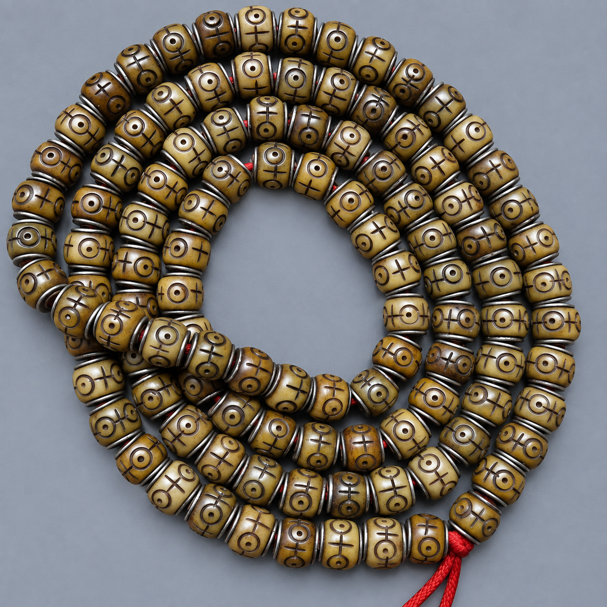 EverestArtstudios Natural Camel Bone Silver-Tone Inlay 108-Bead DIY Strand — connection detail