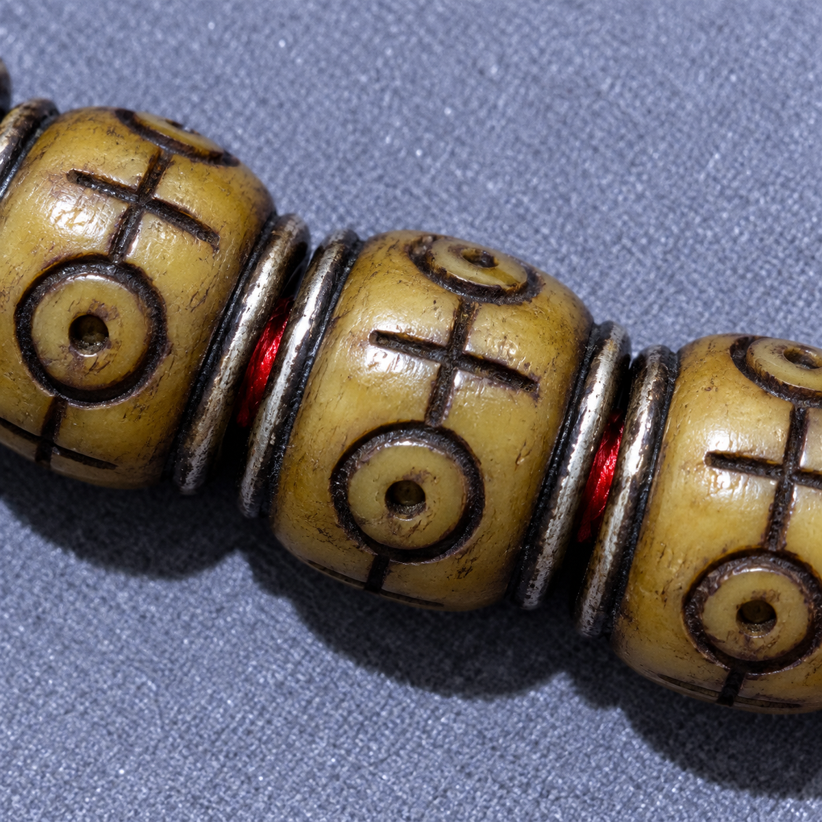 EverestArtstudios Natural Camel Bone Silver-Tone Inlay 108-Bead DIY Strand — surface detail
