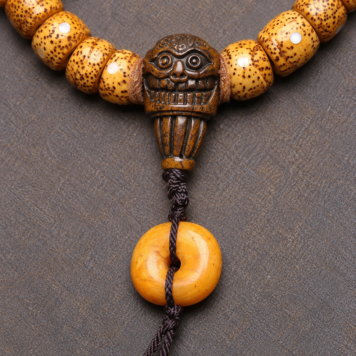 EverestArtstudios Xingyue Bodhi 108-Bead Mala with Bone and Safety Ring Accents — connection detail