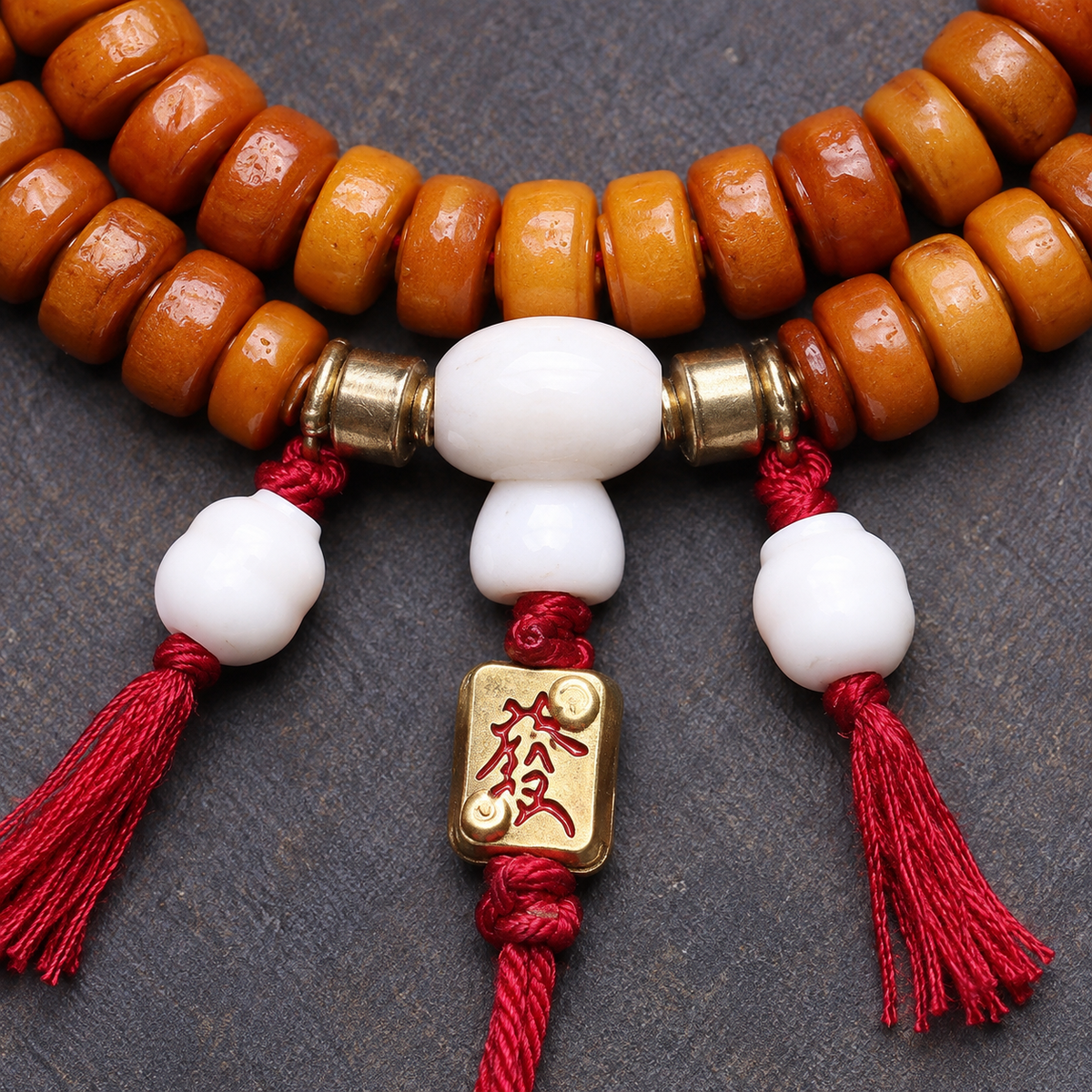 EverestArtstudios Bone 108-Bead Mala with Yak Bone, Glass and Deer Bone Accents — connection detail