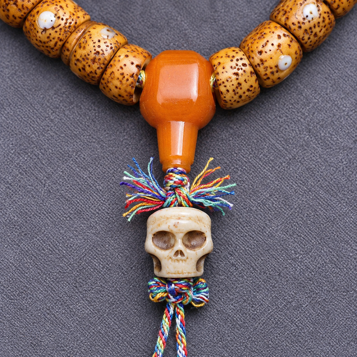 EverestArtstudios Xingyue Bodhi 108-Bead Mala with Yak Bone and Red Agate Accents — connection detail