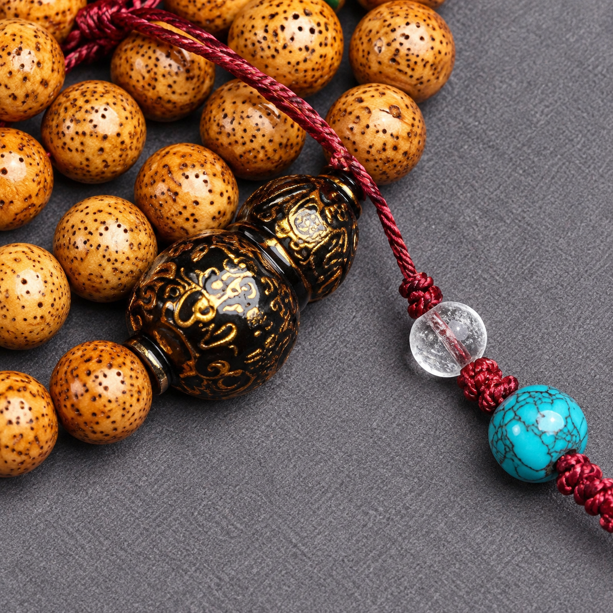 EverestArtstudios Xingyue Bodhi 108-Bead Mala Necklace with Textured Seed Beads — connection detail