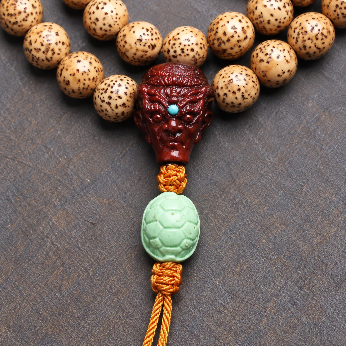 EverestArtstudios Xingyue Bodhi 108-Bead Mala with Sandalwood and Carved Wood Accents — connection detail