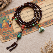 EverestArtstudios Coconut 108-Bead Mala with Dzi-Style Beads and Ghau Pendant — full product