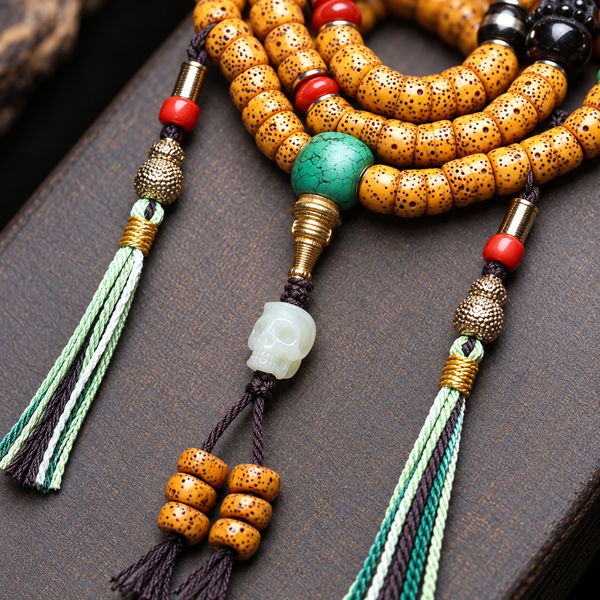 EverestArtstudios Xingyue Bodhi 108-Bead Mala with Obsidian, Turquoise and Agate — connection detail