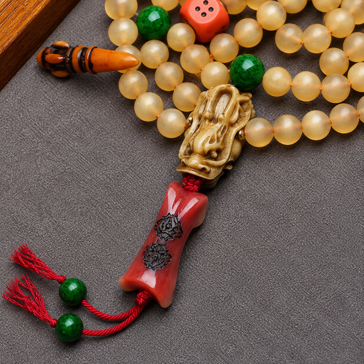 EverestArtstudios 108-Bead Mala with Agate and Bone Accents — connection detail