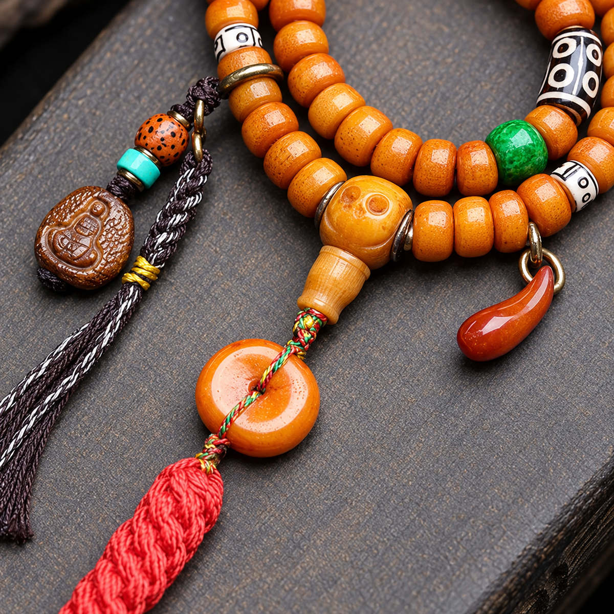 EverestArtstudios Yak Bone 108-Bead Mala in Four Decorative Styles — connection detail