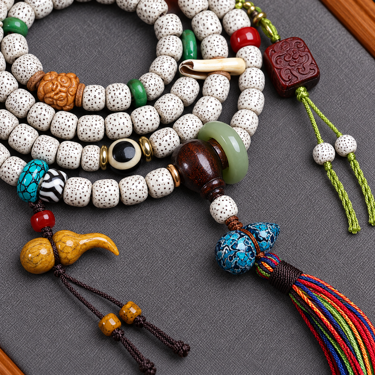 EverestArtstudios Xingyue Bodhi 108-Bead Mala Necklace with Tassel Accents — connection detail