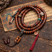 EverestArtstudios Yak Bone 108-Bead Mala with Wealth Deity and Mantra Motifs — full product