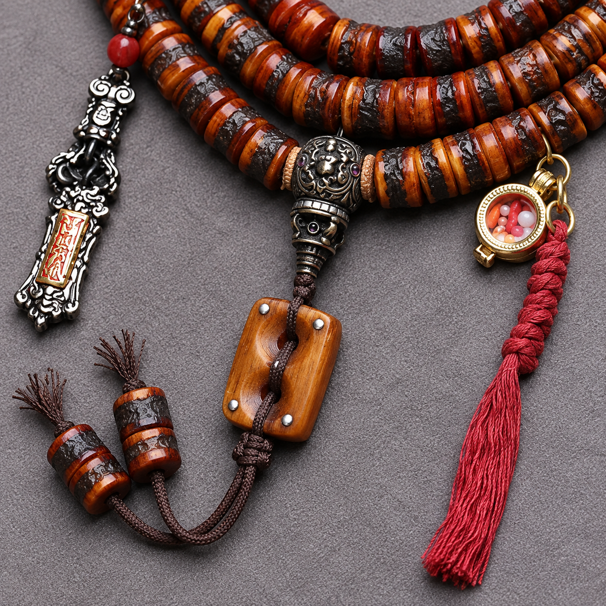 EverestArtstudios Yak Bone 108-Bead Mala with Wealth Deity and Mantra Motifs — connection detail