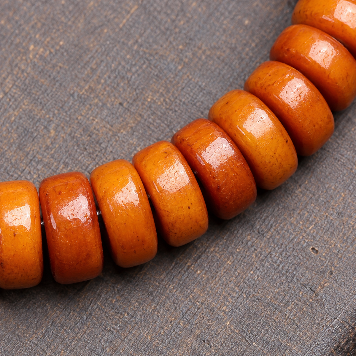 EverestArtstudios Yak Bone 108-Bead Mala with Lotus and Vajra Bodhi Accents — bead detail