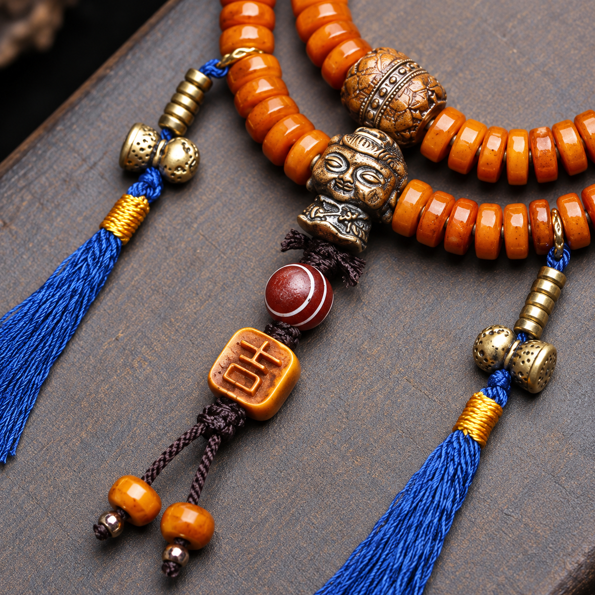 EverestArtstudios Yak Bone 108-Bead Mala with Lotus and Vajra Bodhi Accents — connection detail