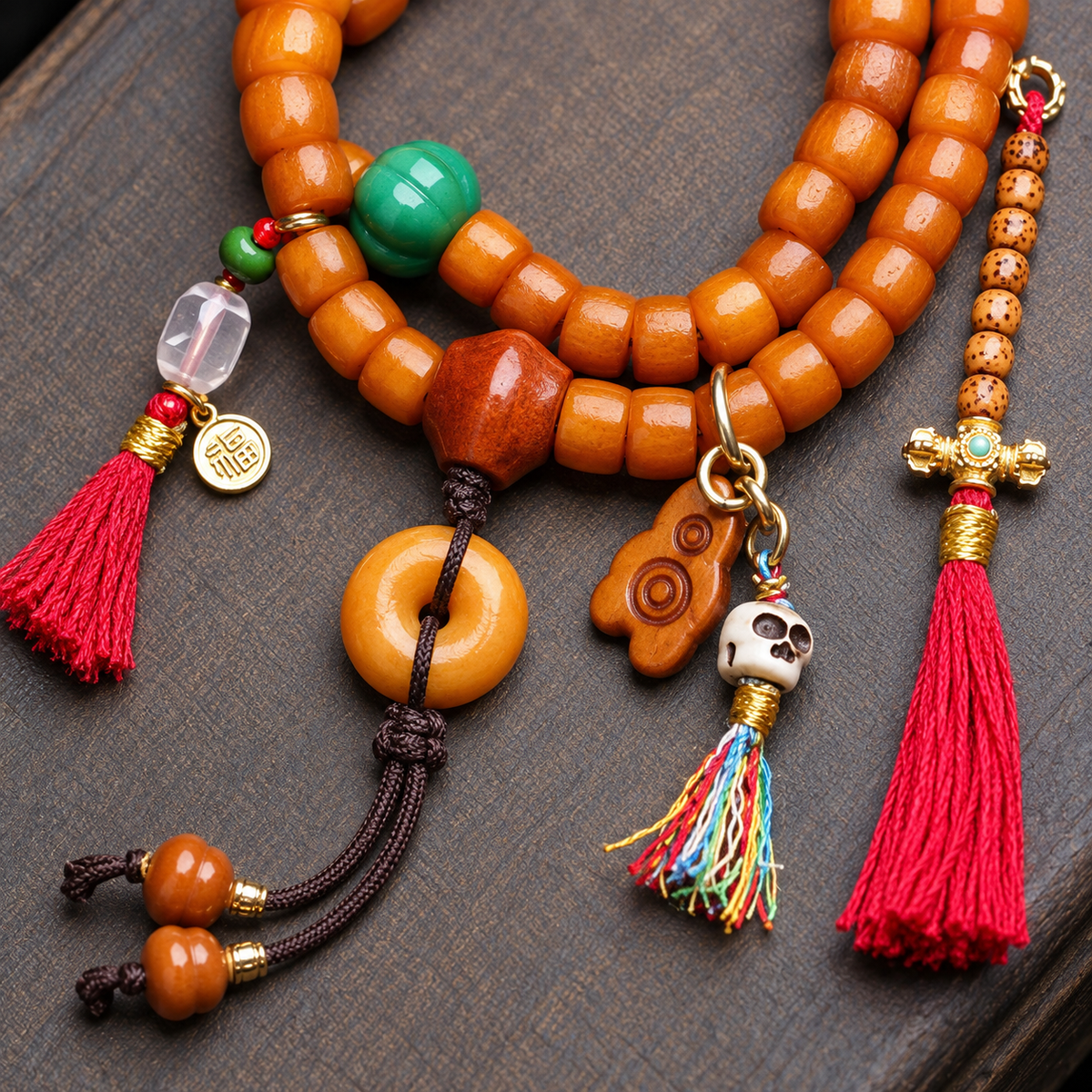 EverestArtstudios Bone 108-Bead Mala with Agate and Safety Ring Accents — connection detail