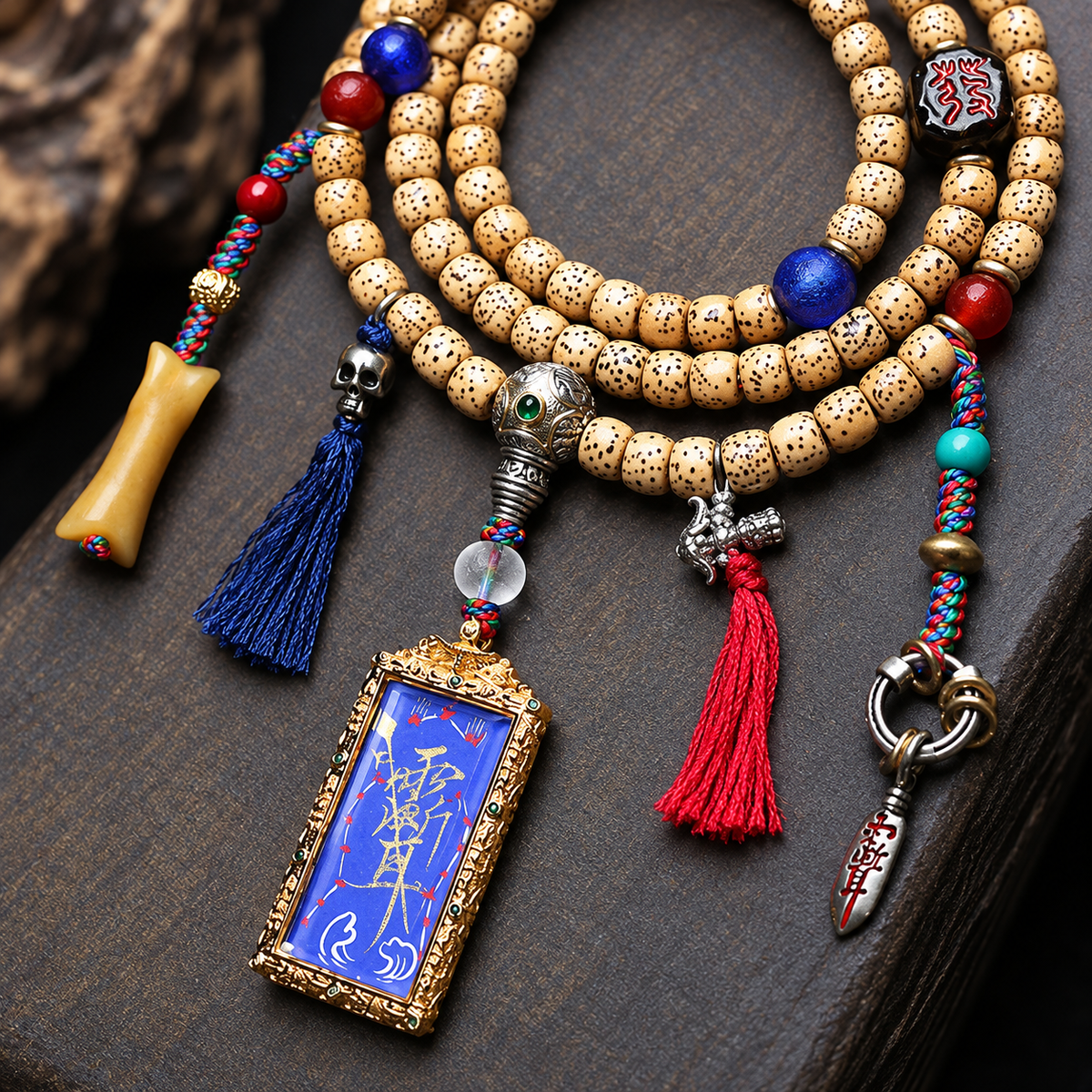 EverestArtstudios Xingyue Bodhi 108-Bead Mala with Thangka-Style Pendant and Sandalwood — connection detail