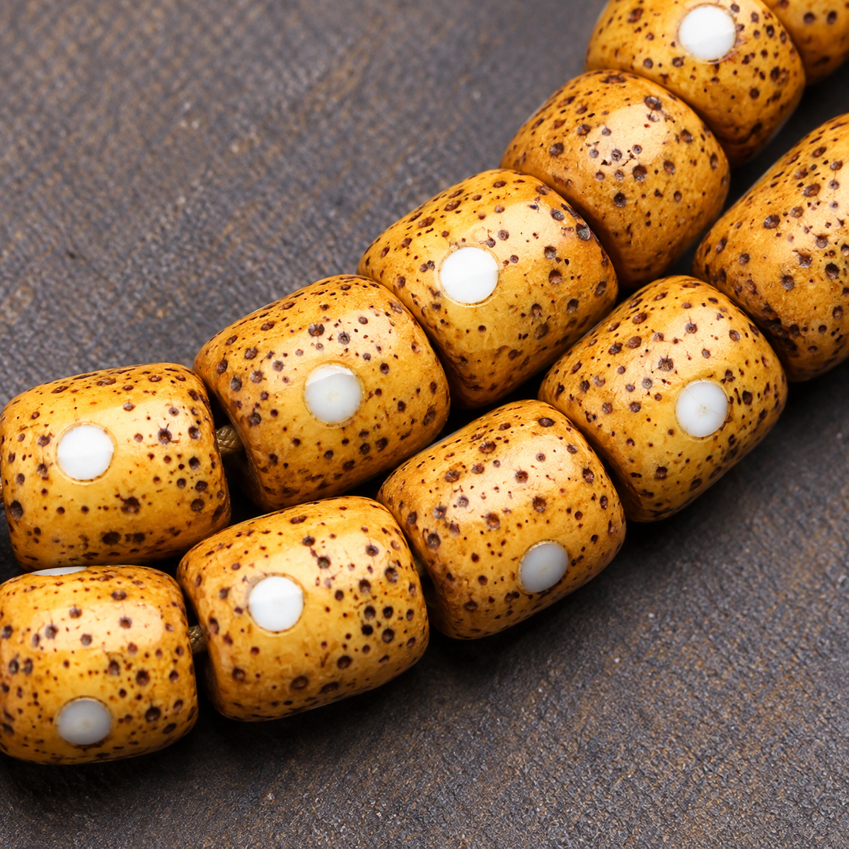 EverestArtstudios Textured Xingyue Bodhi 108-Bead Mala with Bone Accents — bead detail