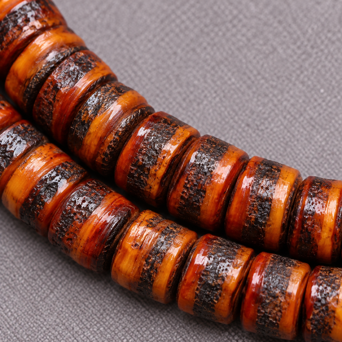 EverestArtstudios Yak Bone 108-Bead Mala with Ghau Pendant and Hanging Charm — bead detail